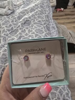 Park Lane Iridescent Crystal Stud Earrings - Pink and Purple Hues
